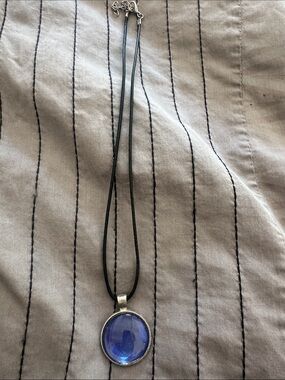 Blue Round Glass Pendant Necklace